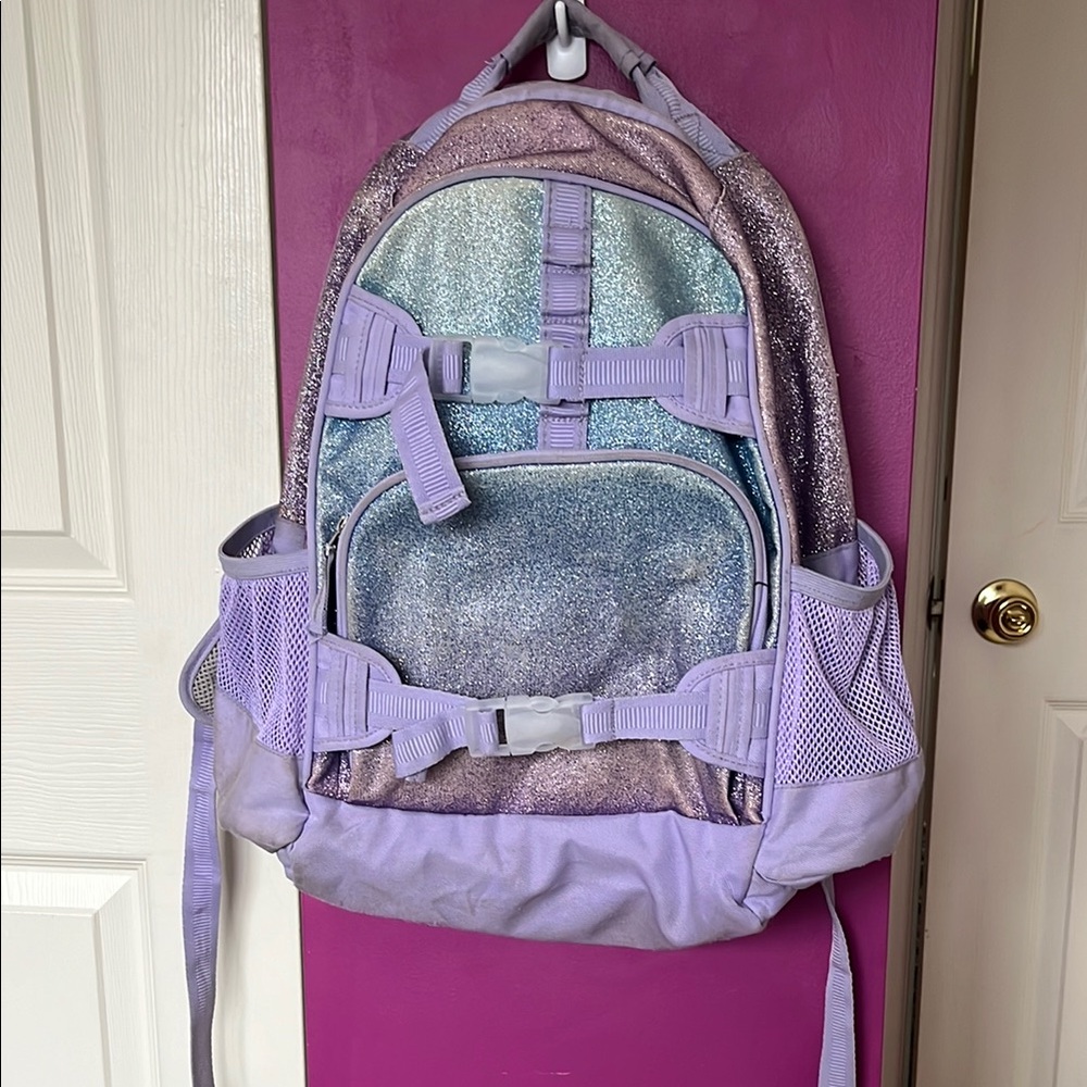 Pottery barn kids Mackenzie Lavender/Aqua Ombre Sparkly Glitter Backpack Large